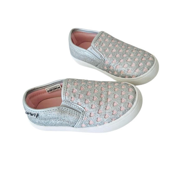 Carter's Silver Glitter and Light Pink Heart Slip-On Sneakers | Toddler Girl 7 - Picture 7 of 7